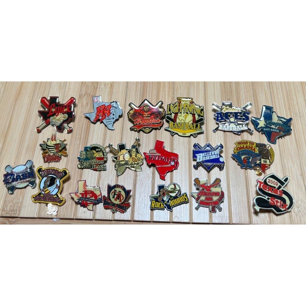 Large Bundle of 19 Texas Baseball Pins Variety